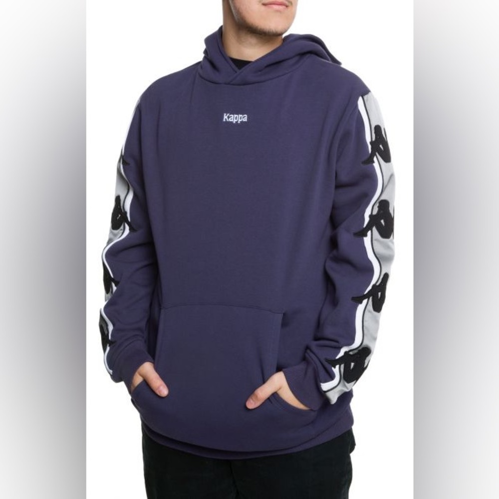 Kappa Men's Blue Logo-Strip Hoodie